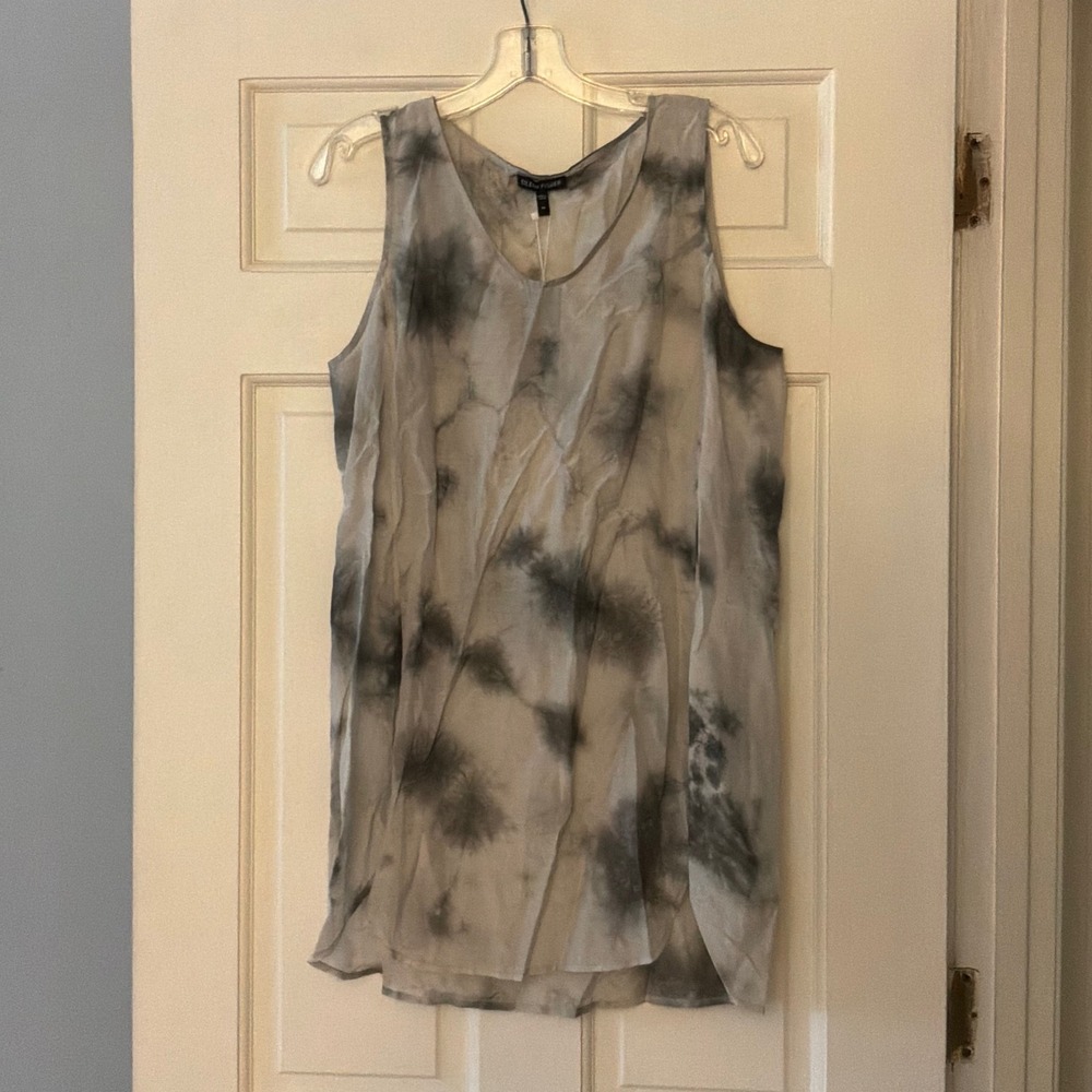 Eileen Fisher Pearl Gray Silk Cotton V-Neck Tunic Top Medium NWT Lagenlook Artsy